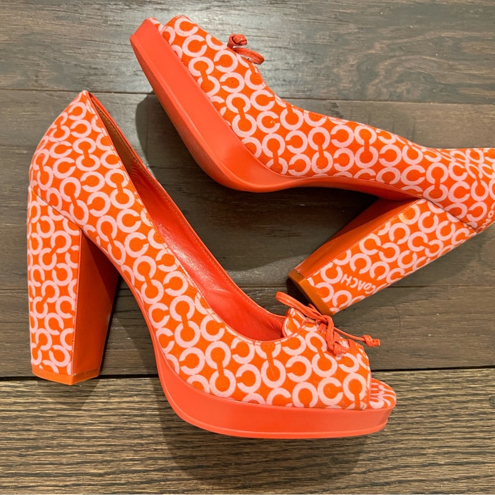 Coach Corey Signature Peep Toe Heels Pink/Red